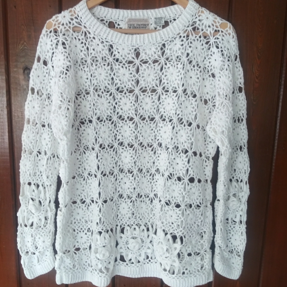 Women's Floral Cream Crochet Sweater